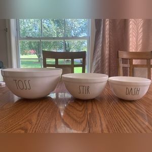 Rae Dunn Set of 3 Ceramic Mixing Bowls Toss Stir Dash